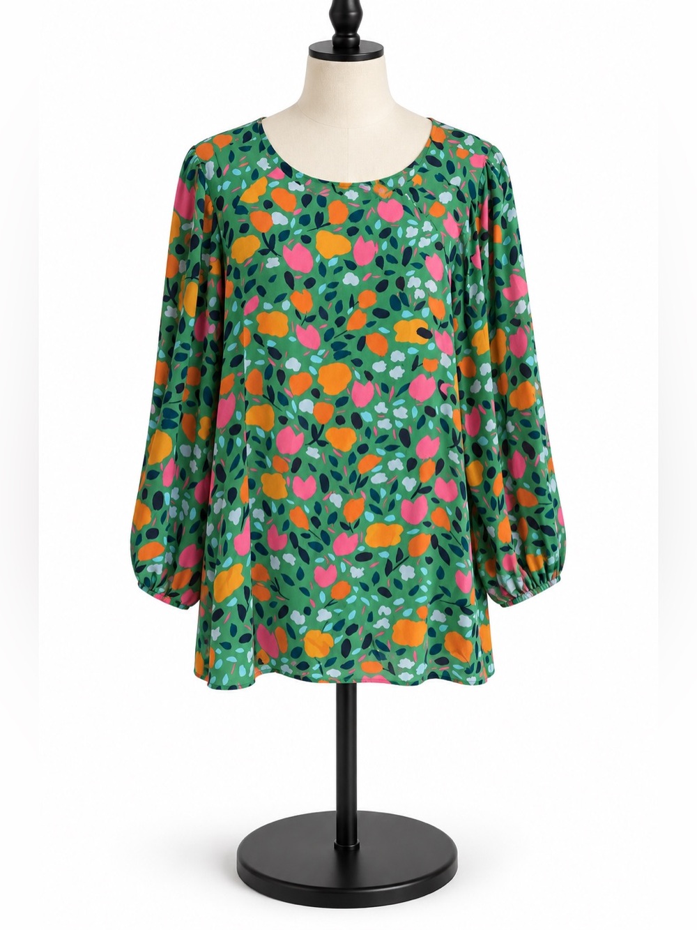 Halogen Women’s Large Colorful Abstract Floral Print Long Sleeve Blouse